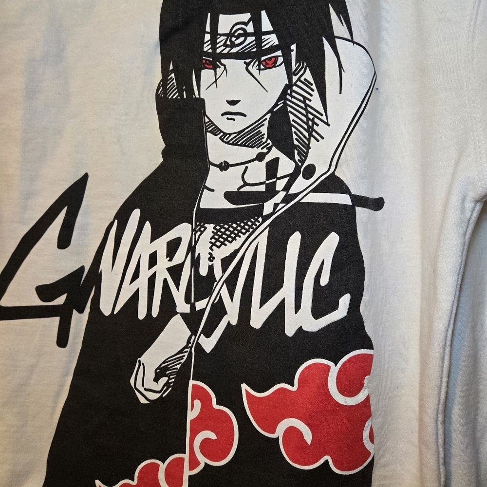 Japanese Anime Fleece Hoodie Bright White Lightweight Pullover Unisex L Travel - Picture 3 of 10